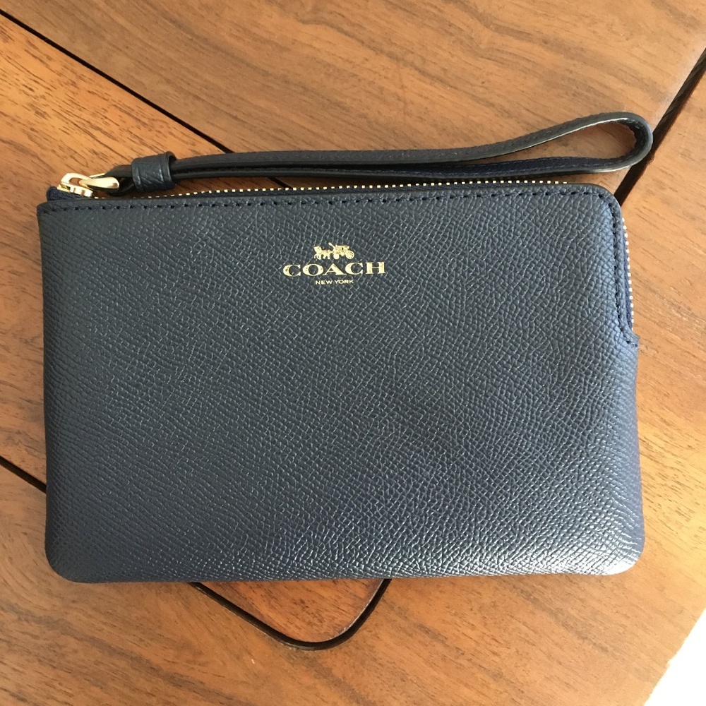 Coach navy leather wristlet pouch, NWOT